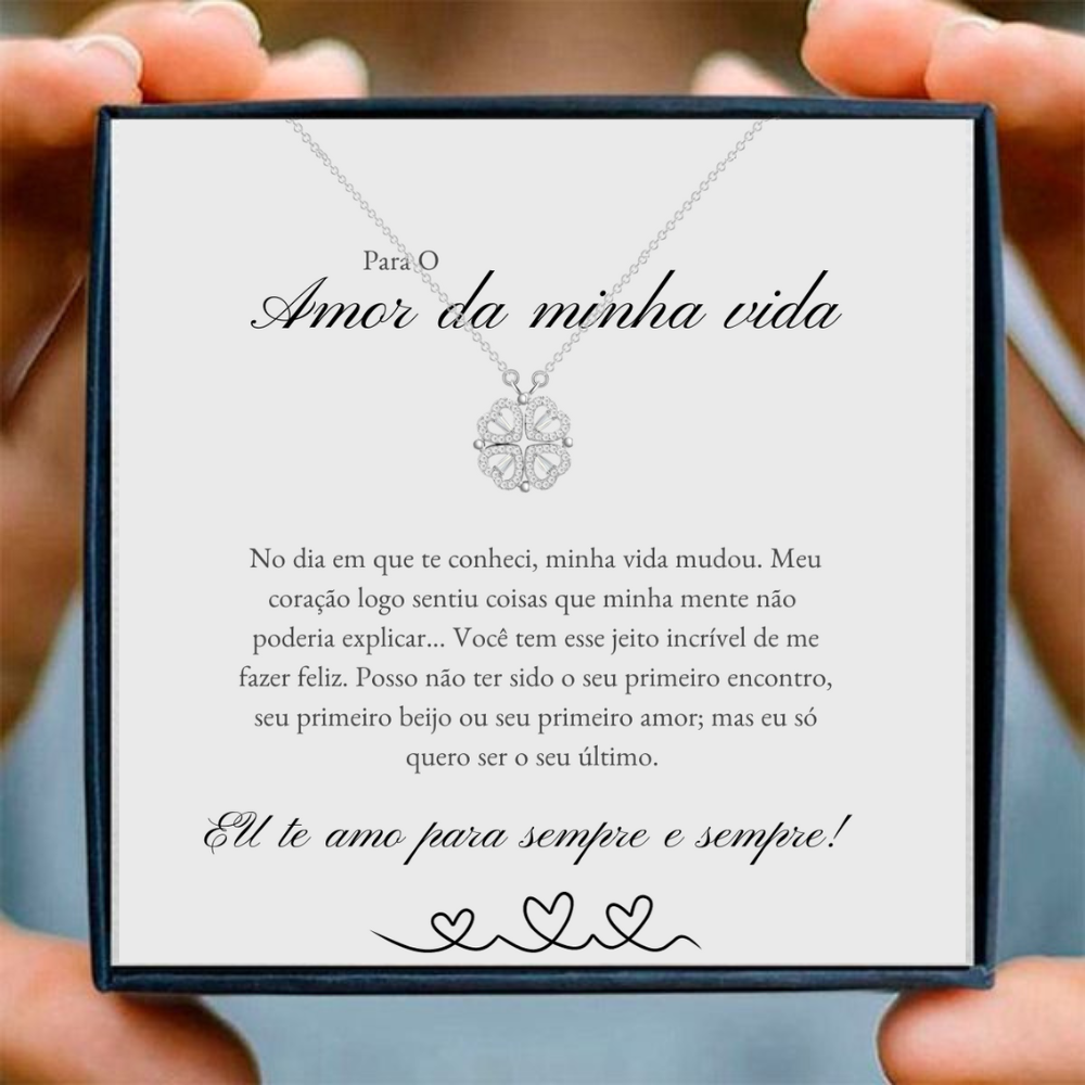 Compre 1 Leve 2 - Colar Trevo de Corações com cartão dedicatória