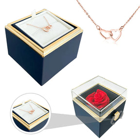 colar de coração personalizado com caixa rotativa rosa eterna