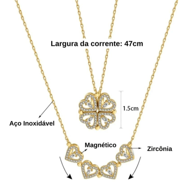 Colar Trevo de Corações com cartão dedicatória