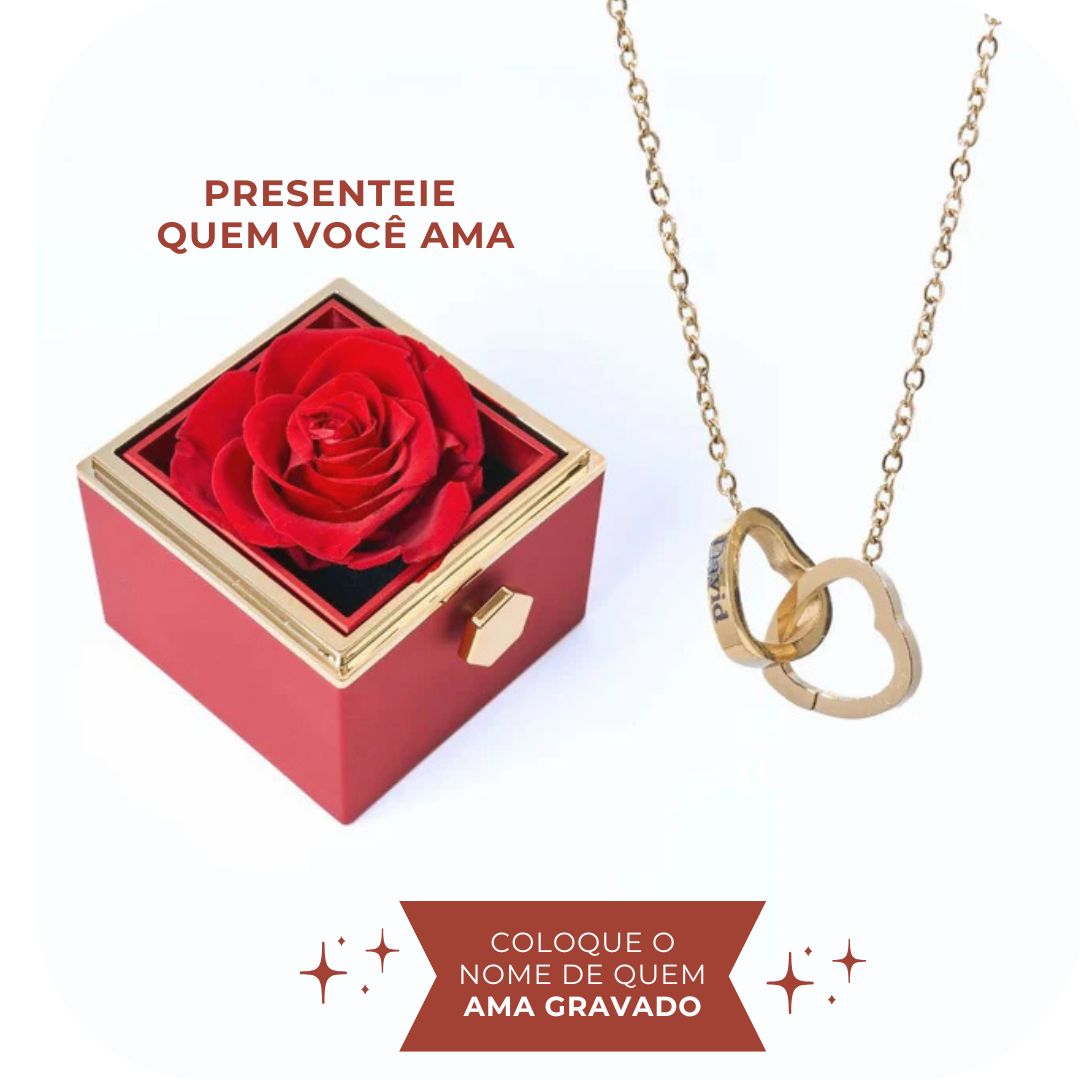 Colar Dois Corações + Caixa Rotativa de Brinde | Com nomes personalizavéis