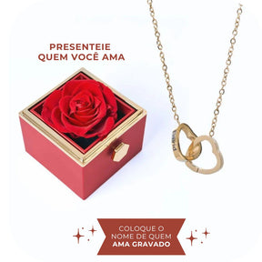 Colar Dois Corações + Caixa Rotativa de Brinde | Com nomes personalizavéis